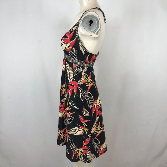 ATHLETA - WOMEN'S XS -BLACK FLORAL SPAGHETTI STRAP BUILT IN BRA SUN DRESS - Picture 4 of 7